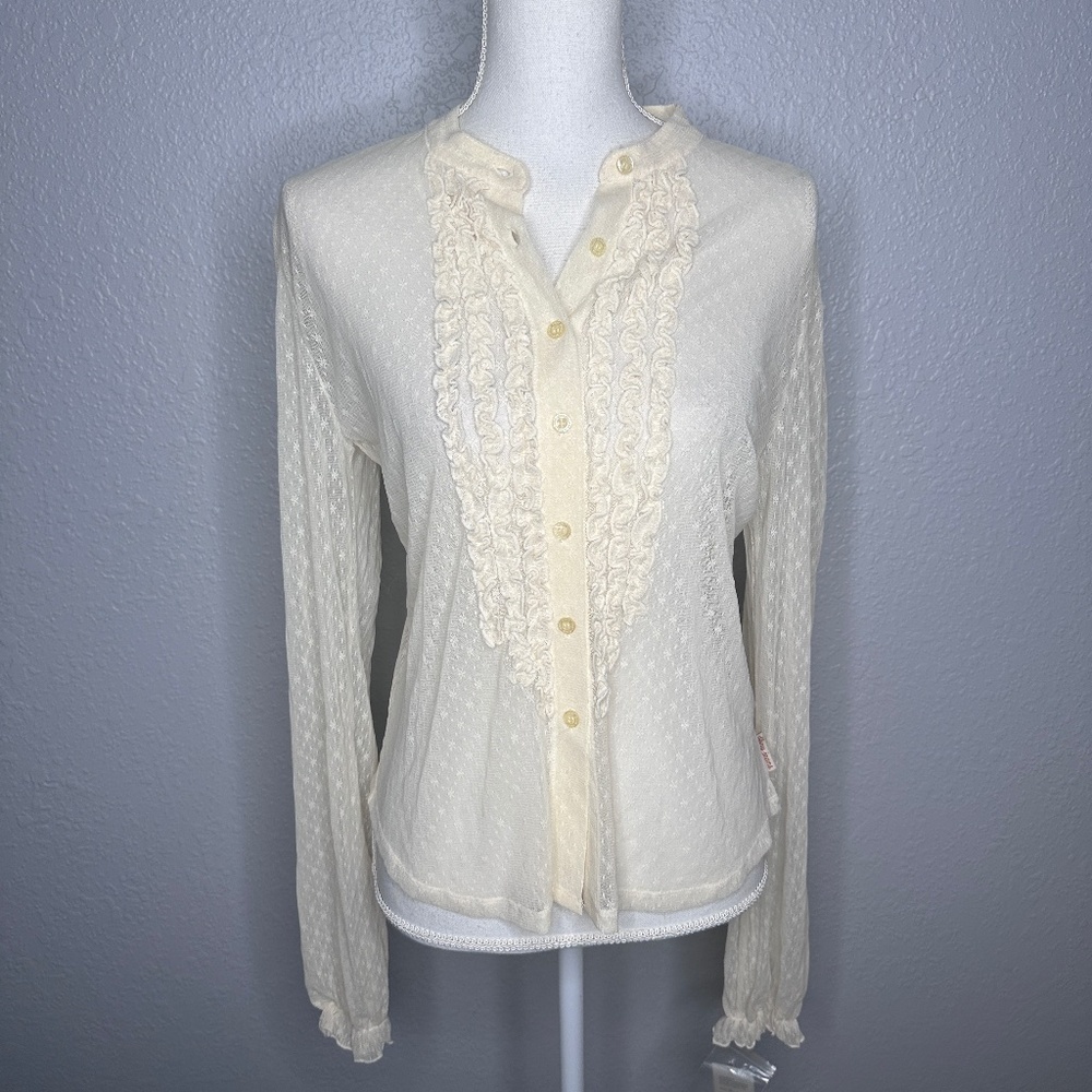 NWT - DKNY Jeans ivory cream sheer‎ button top XL